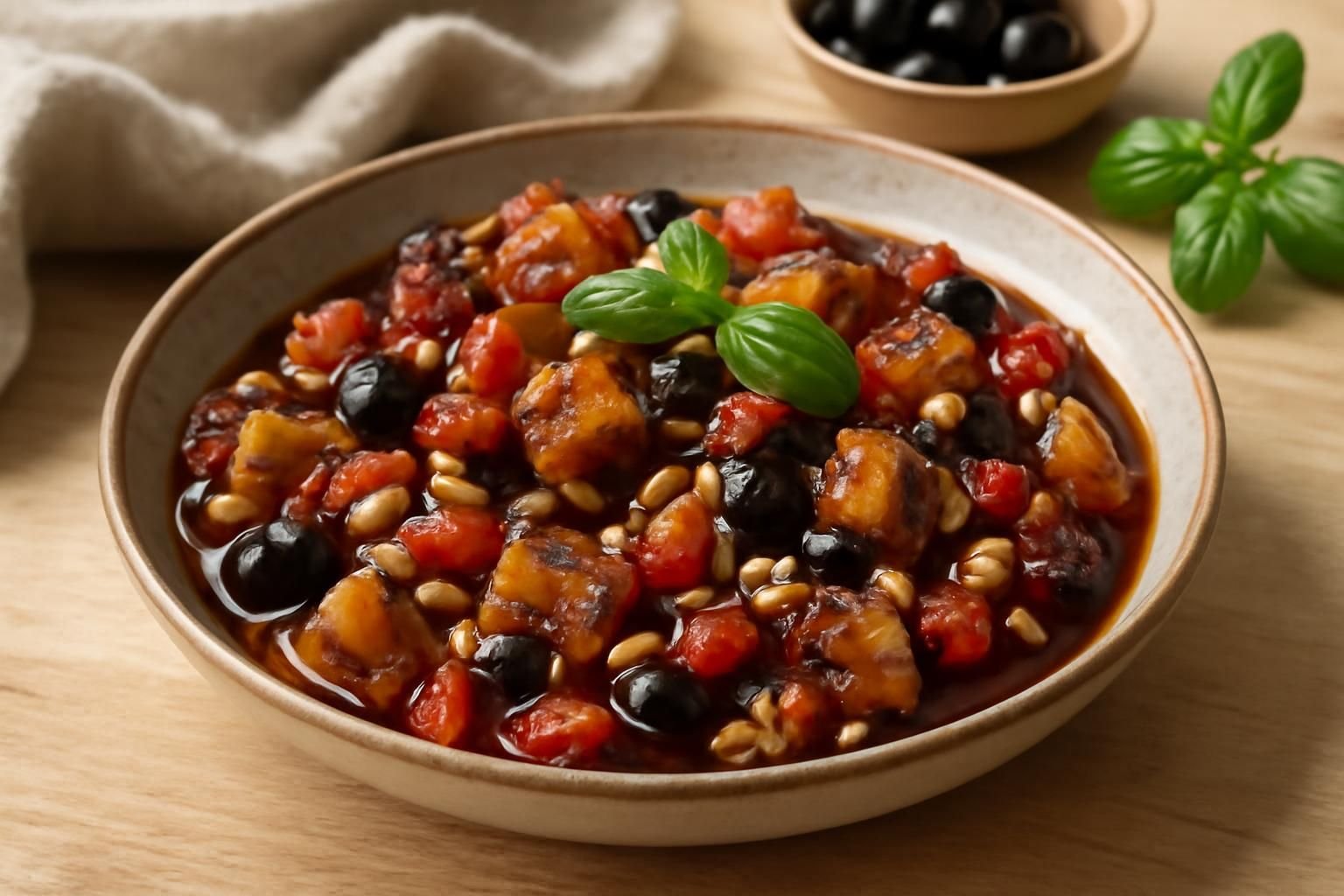 découvrez la caponata sicilienne, une délicieuse poêlée d'aubergines aigre-douce alliant saveurs méditerranéennes et traditions italiennes. parfaite en accompagnement ou antipasti.